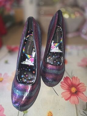 Iron Fist Purple and Pink Glitter Pointed Toe Pumps